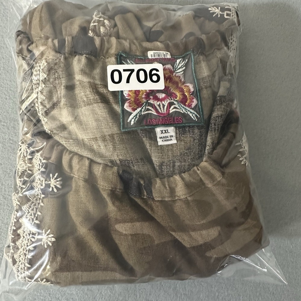 Johnny Was Linen Top Women's XXL Camo Floral Embroidered Balling Sleeve Boho - Picture 11 of 11